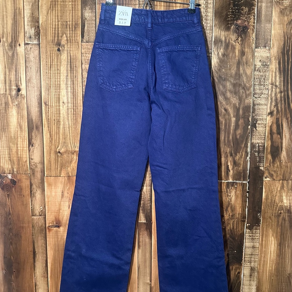 NWT Zara blue wide leg high rise denim jeans size 2 full length baggy leg jeans